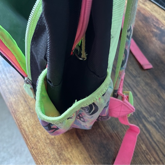 Girls Backpack from Justice- fluorescent stars heart design - worn - Picture 4 of 9